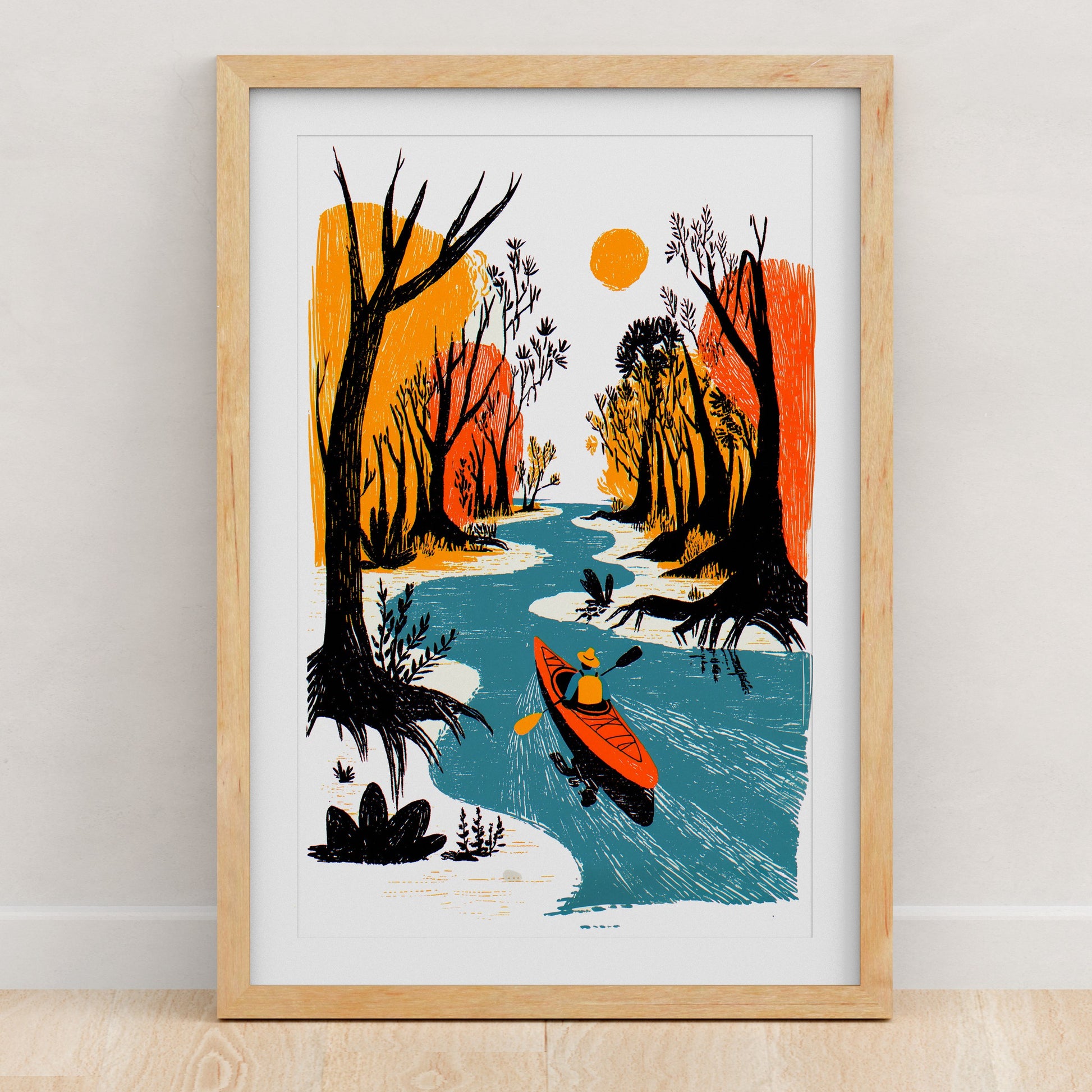 Kayak Art Print | Folk-Art Wall Decor