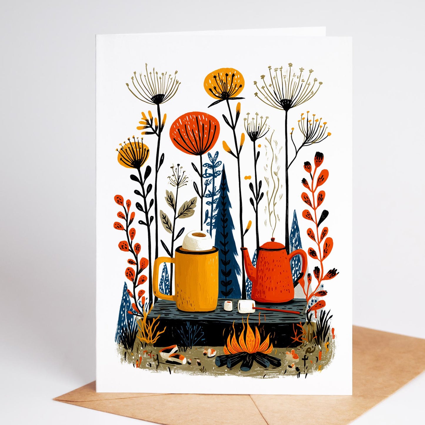 Camping Greeting Card Set – 10 Unique Blank Nature Cards 4.25x5.5 – Outdoor Adventure Tent Bonfire Forest Cards – Hiking Gift Note Cards
