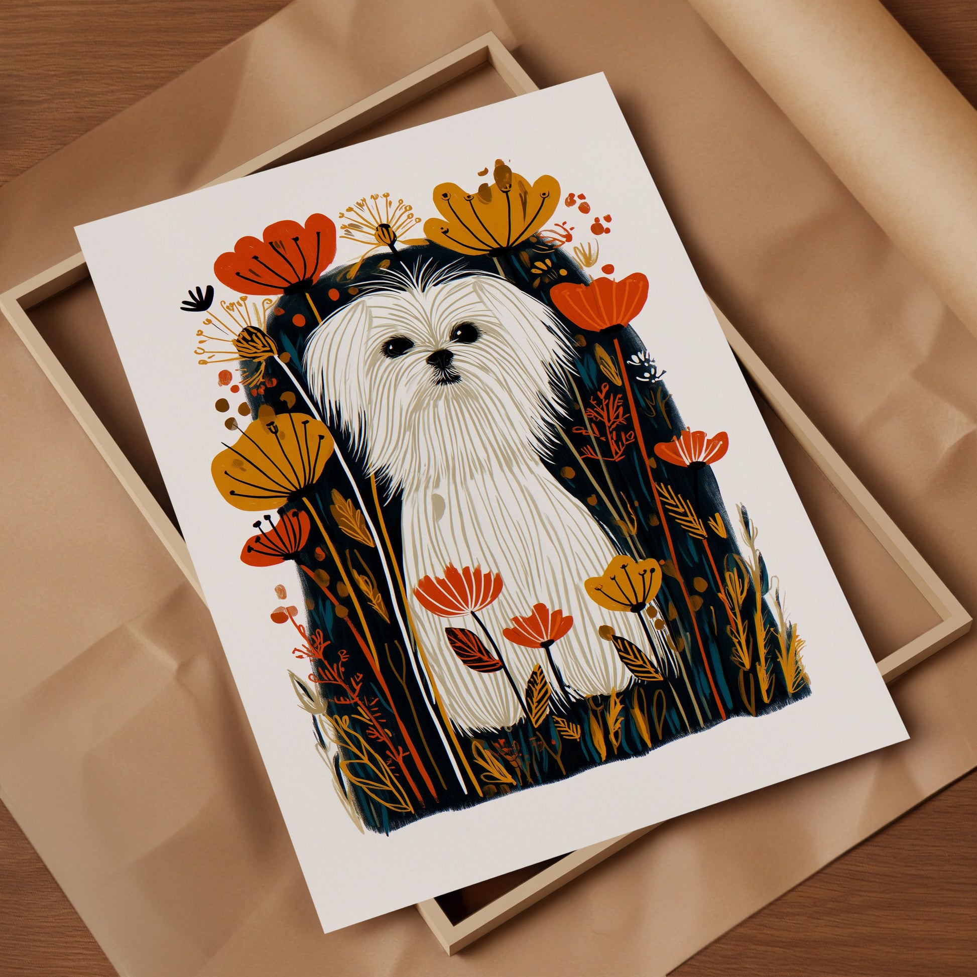 Maltese Floral Art Print | Folk-Art Wall Decor