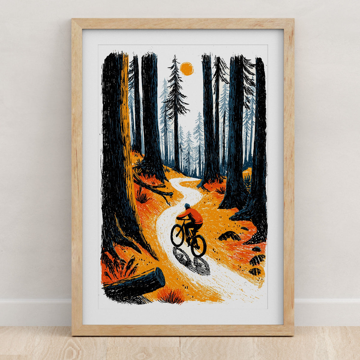 Folk art mountain biking wall art print