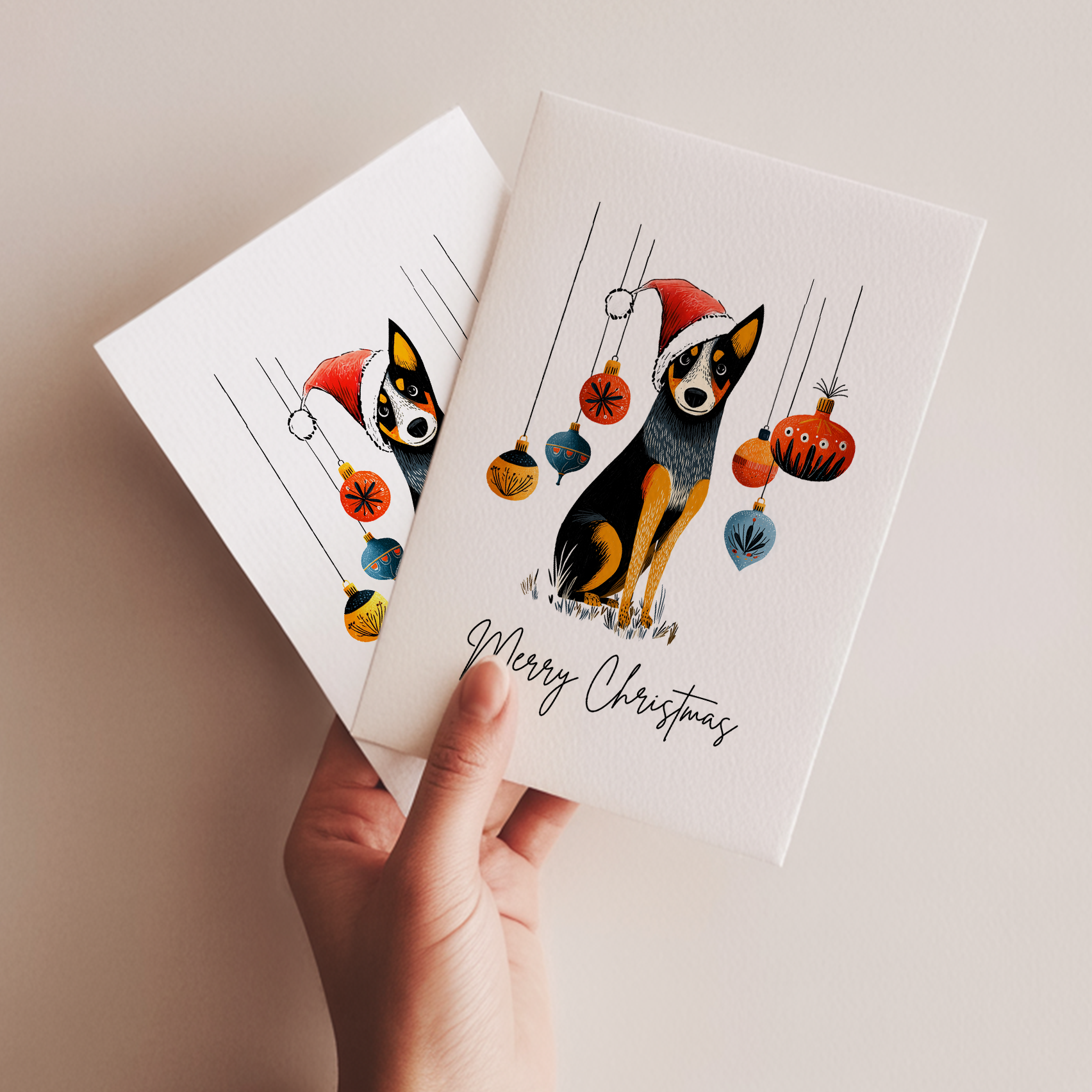 Unique Christmas card set with Blue Heeler illustrations