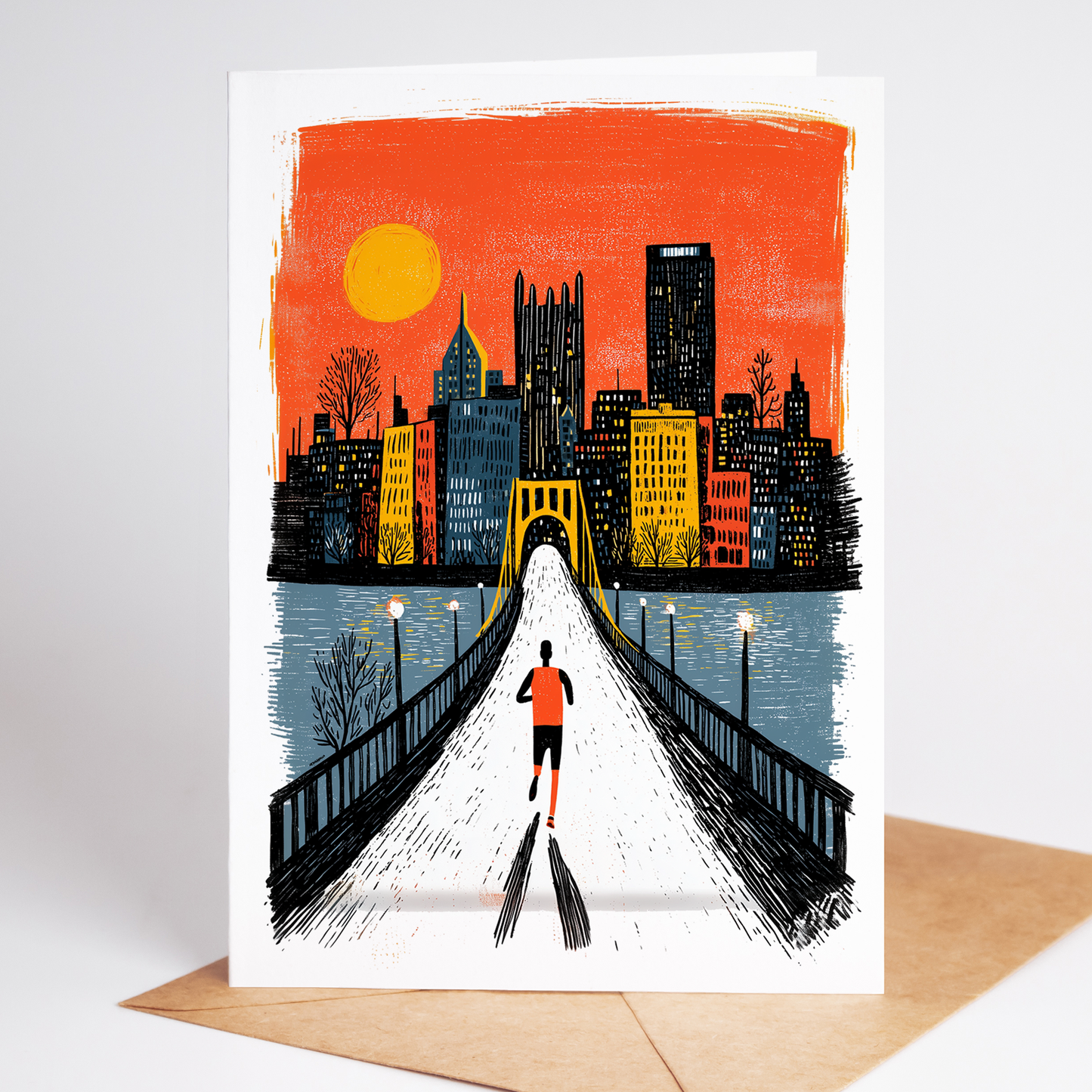 Jogging Greeting Card Set of 10 | Runner Fitness Cards | Running Note Cards | 4.25x5.5 Blank Inside Exercise Stationery Pack