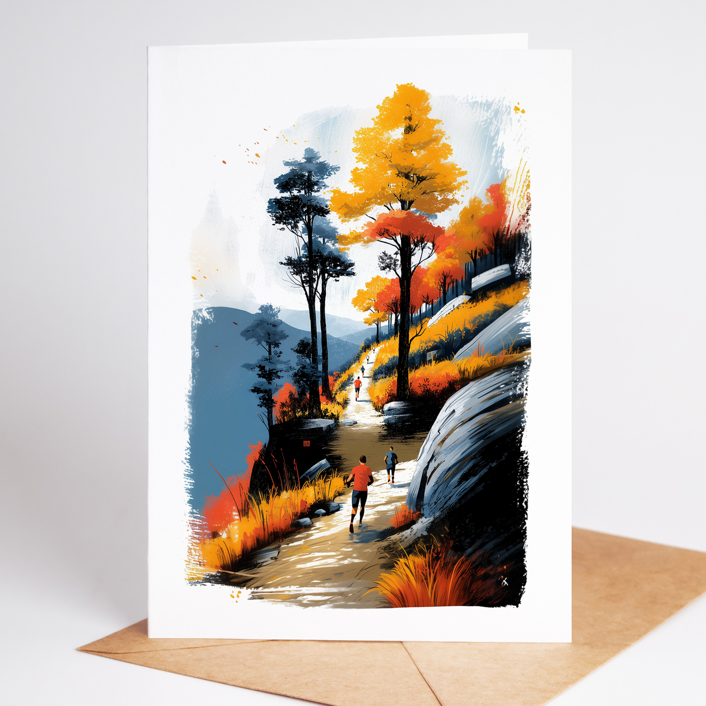 Trail Running Greeting Card Set | Folk Art Nature Cards for Runners | Set of 10