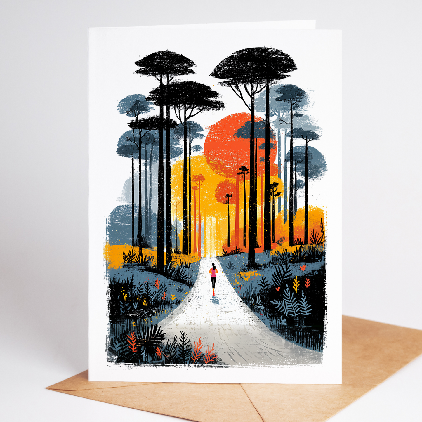 Trail Running Greeting Card Set | Folk Art Nature Cards for Runners | Set of 10