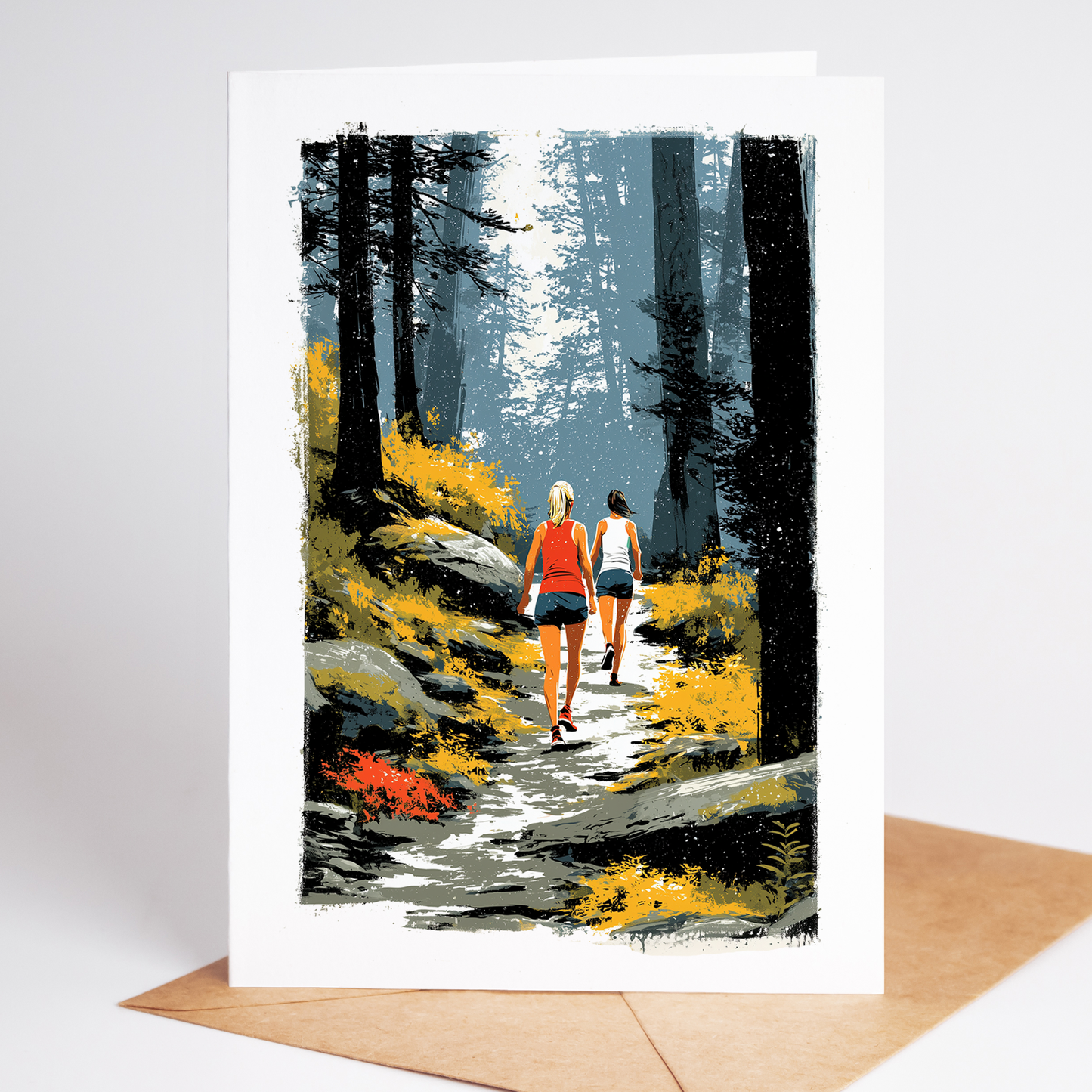 Trail Running Greeting Card Set | Folk Art Nature Cards for Runners | Set of 10