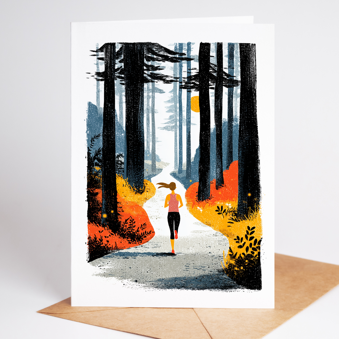 Trail Running Greeting Card Set | Folk Art Nature Cards for Runners | Set of 10