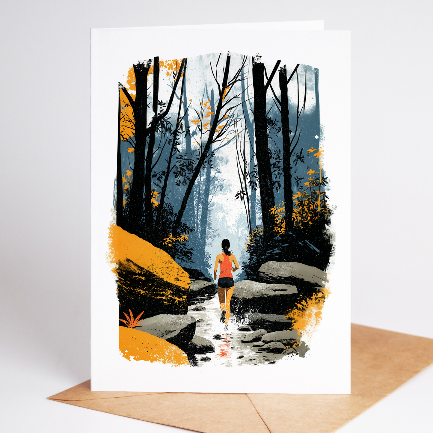 Trail Running Greeting Card Set | Folk Art Nature Cards for Runners | Set of 10
