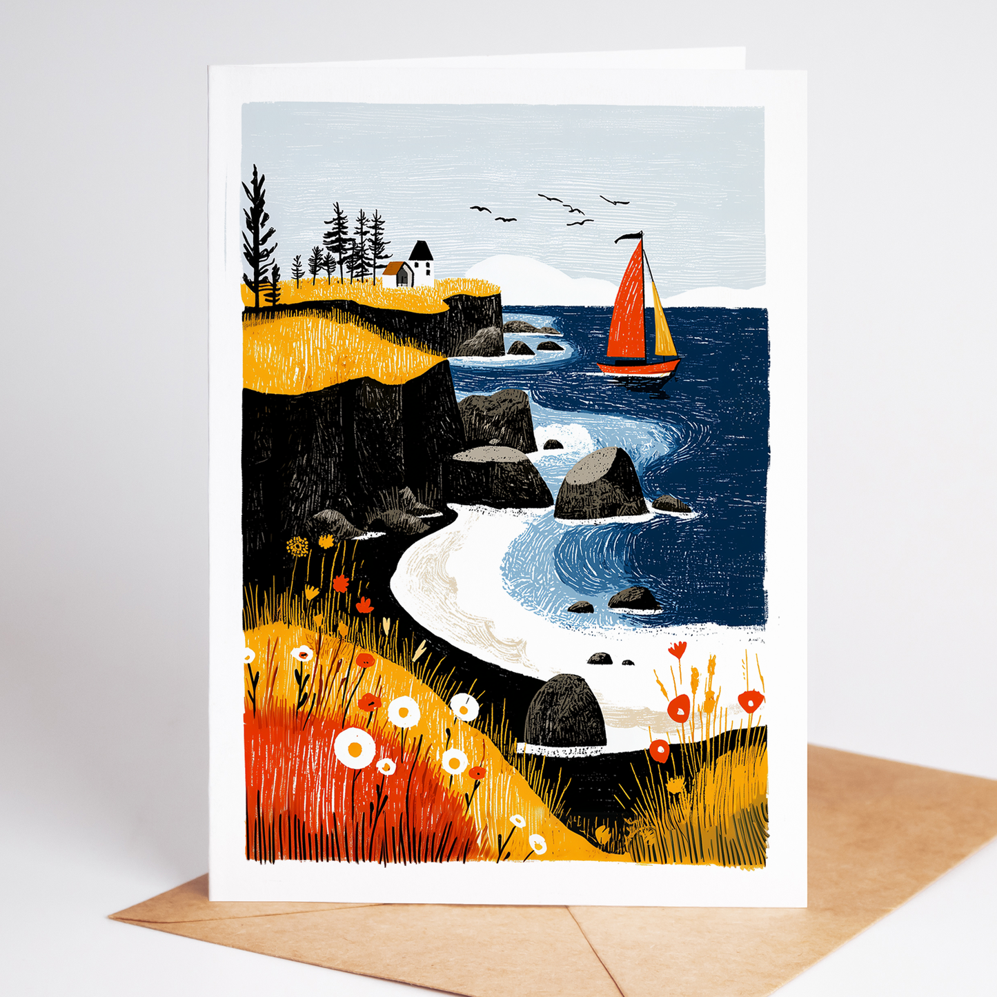 Handmade sailing cards for nautical gifts, blank inside for personalized messages or thank-you notes