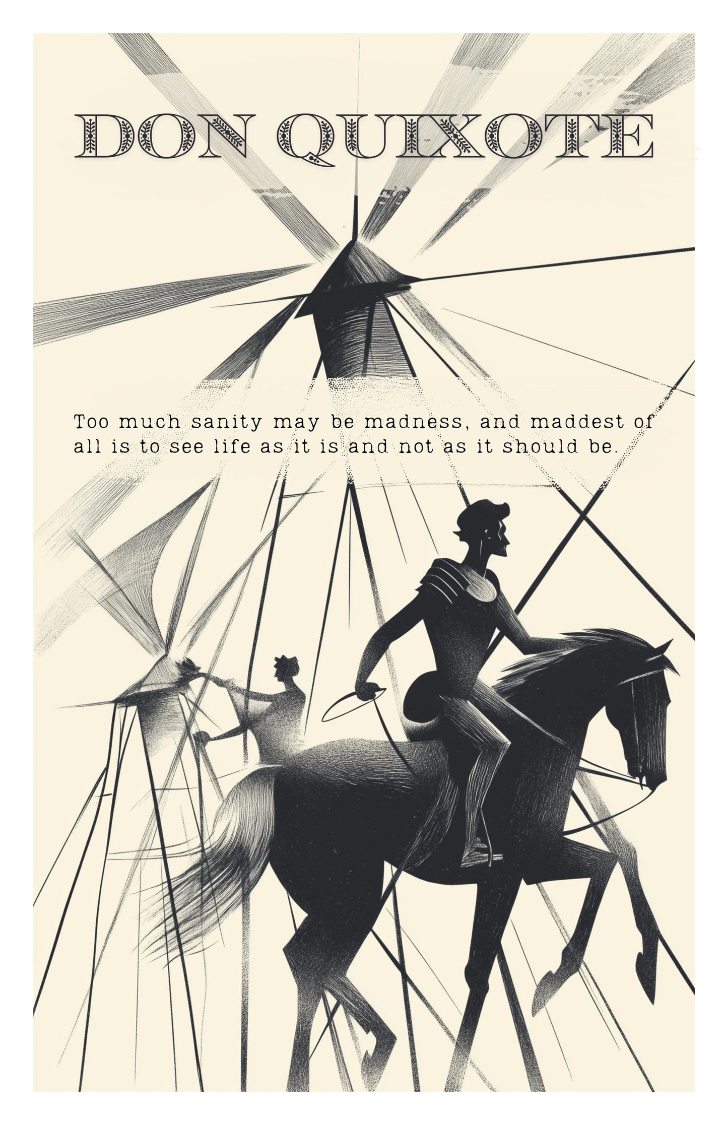 Don Quixote 11x17 folk-art art print, blank inside