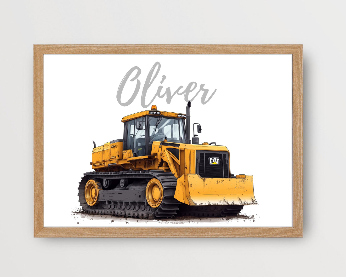 Bulldozer folk-art art print, blank inside