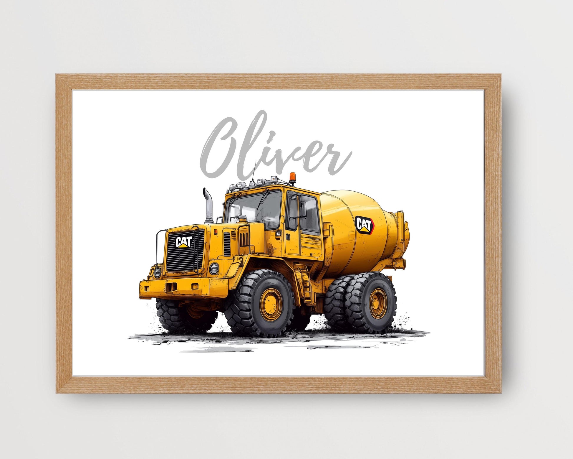 Cement Mixer folk-art art print, blank inside
