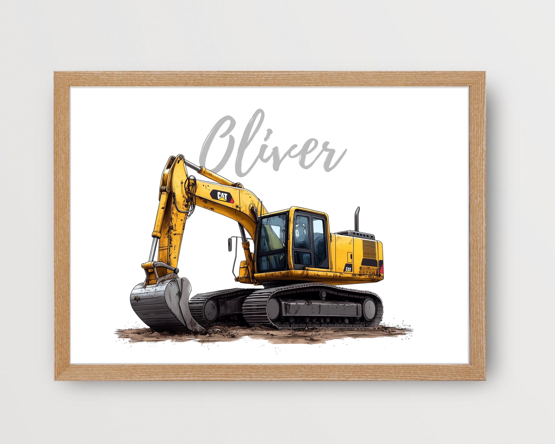 Excavator folk-art art print, blank inside