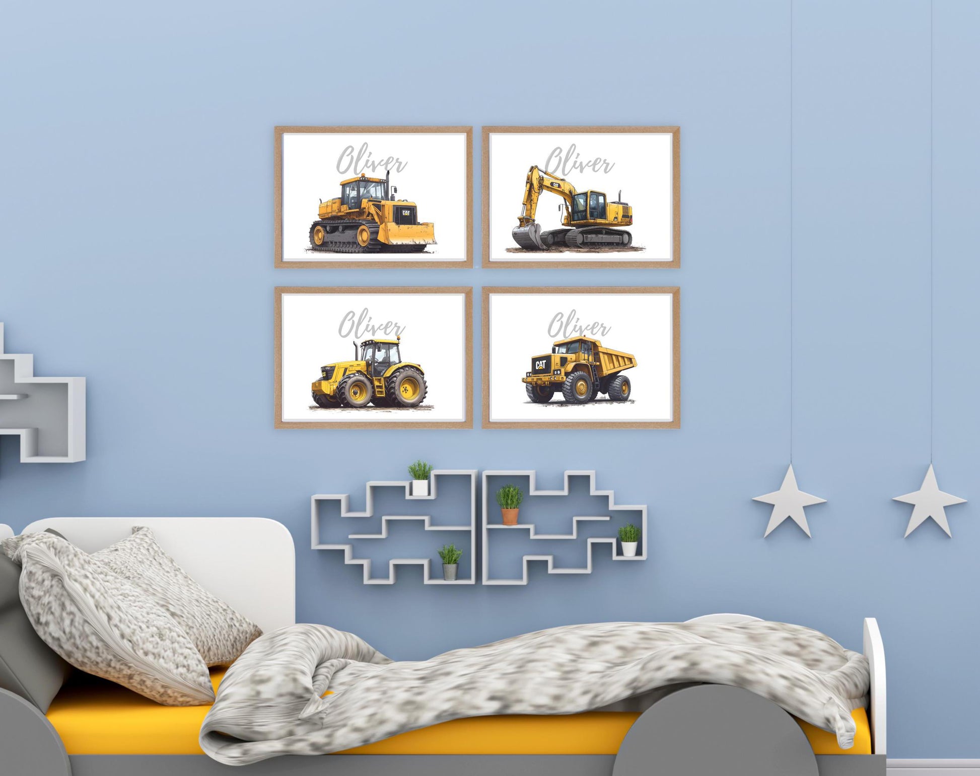 Excavator folk-art art print, blank inside