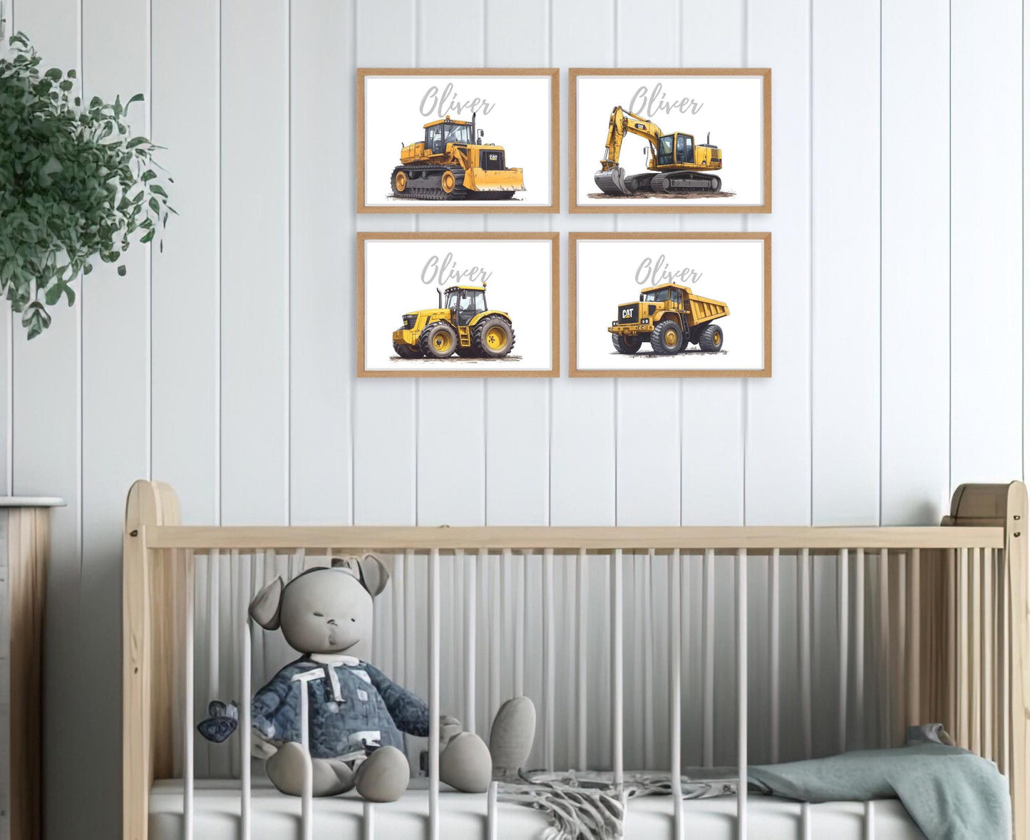 Excavator folk-art art print, blank inside