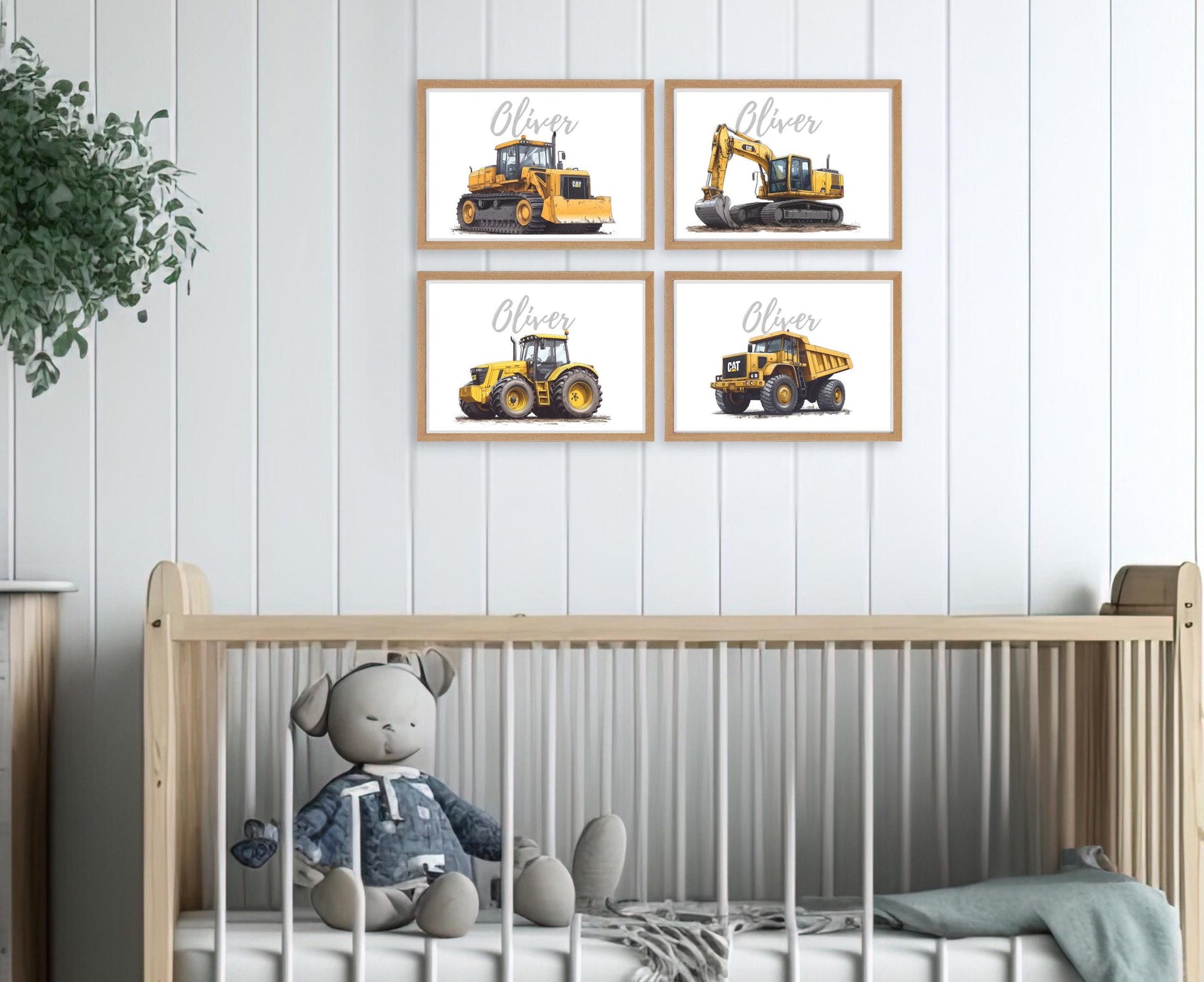 Excavator folk-art art print, blank inside
