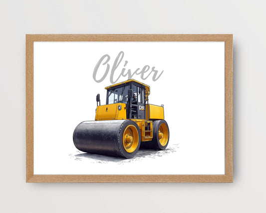 Road Roller folk-art art print, blank inside