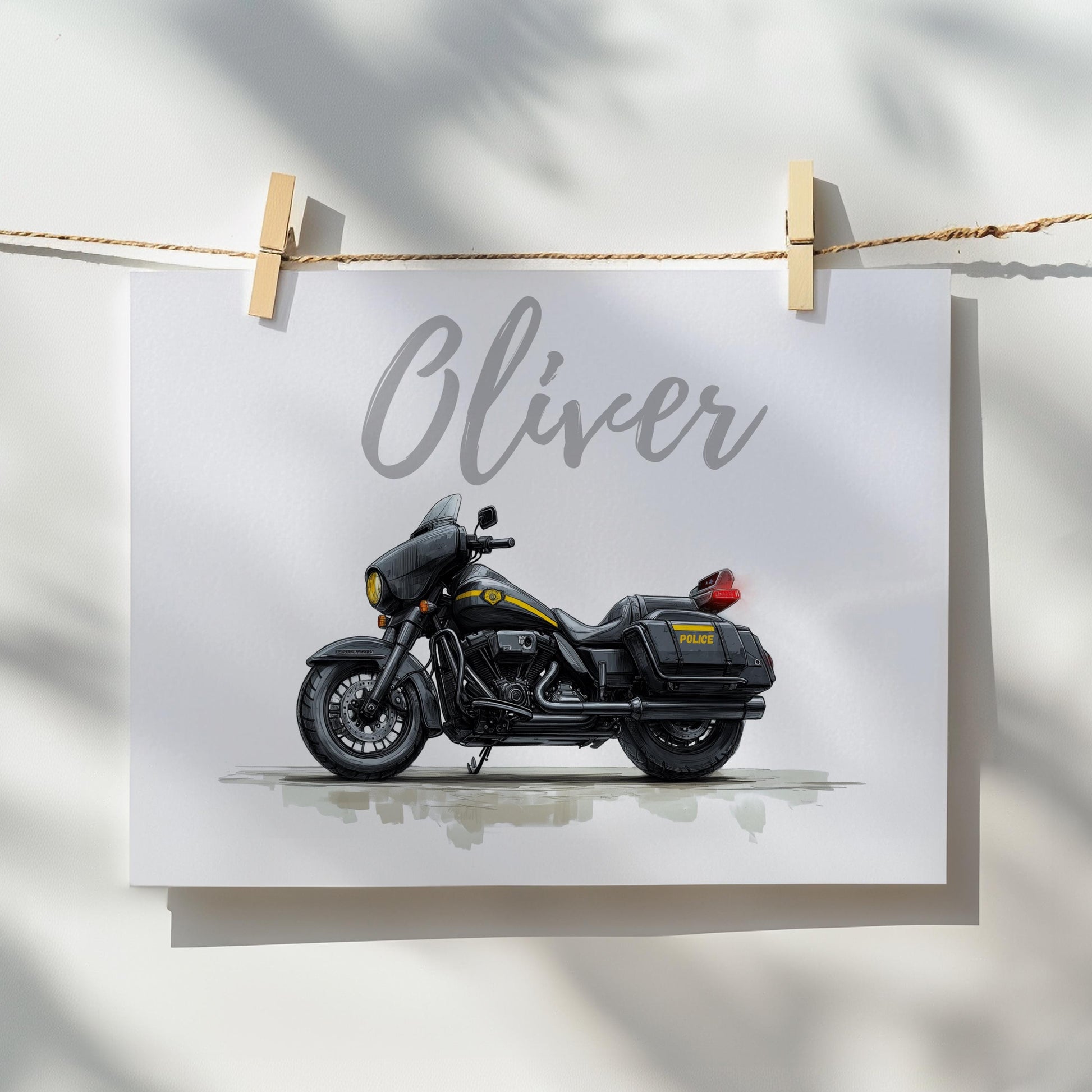 Police Motorcycle folk-art art print, blank inside