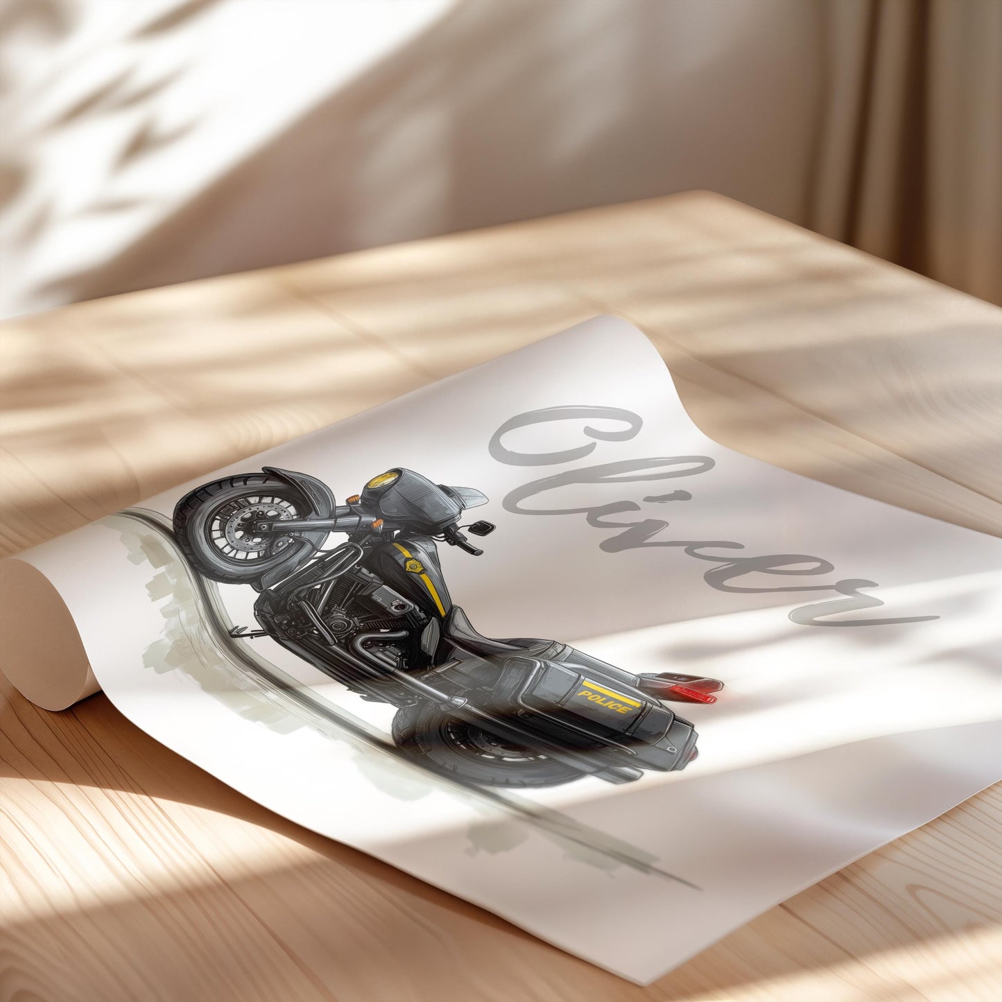 Police Motorcycle folk-art art print, blank inside
