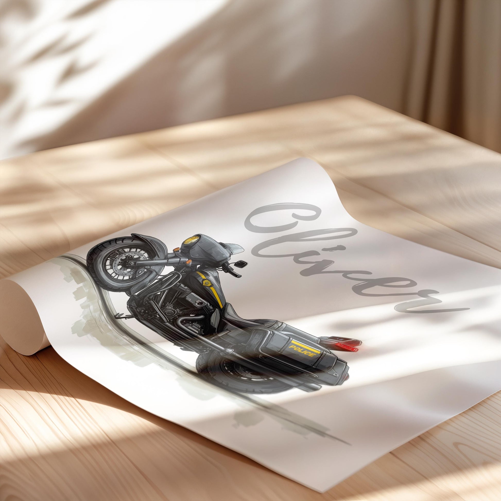 Police Motorcycle folk-art art print, blank inside