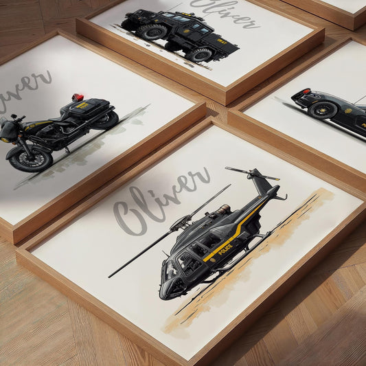 Police Helicopter folk-art art print, blank inside