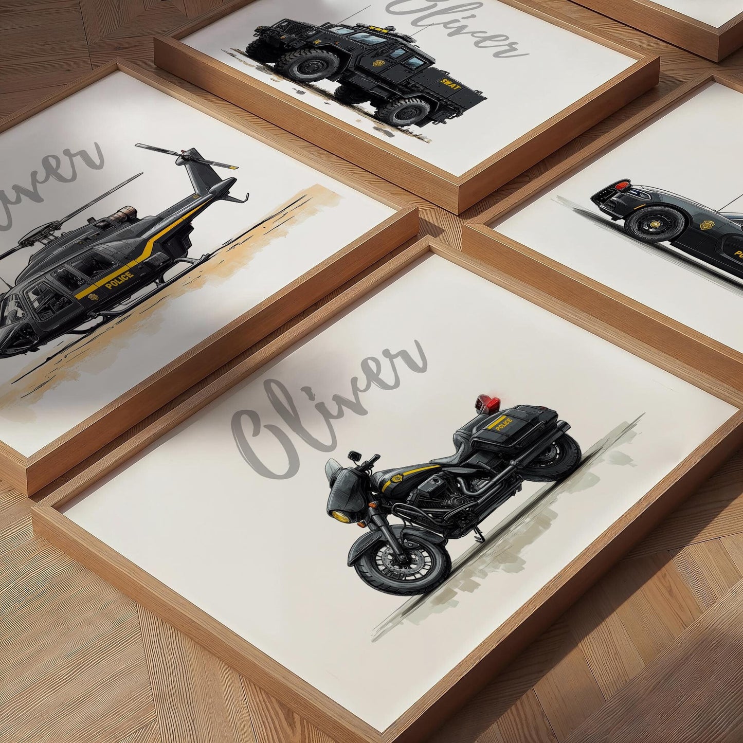 Police Motorcycle folk-art art print, blank inside
