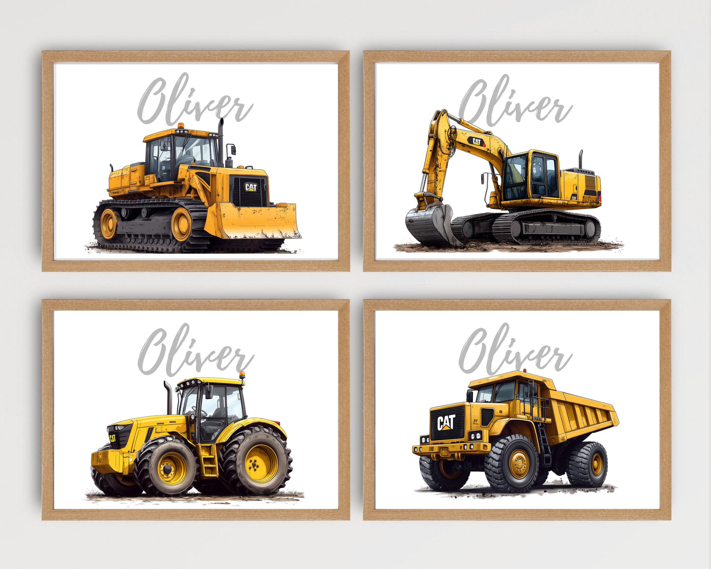 Bulldozer folk-art art print, blank inside
