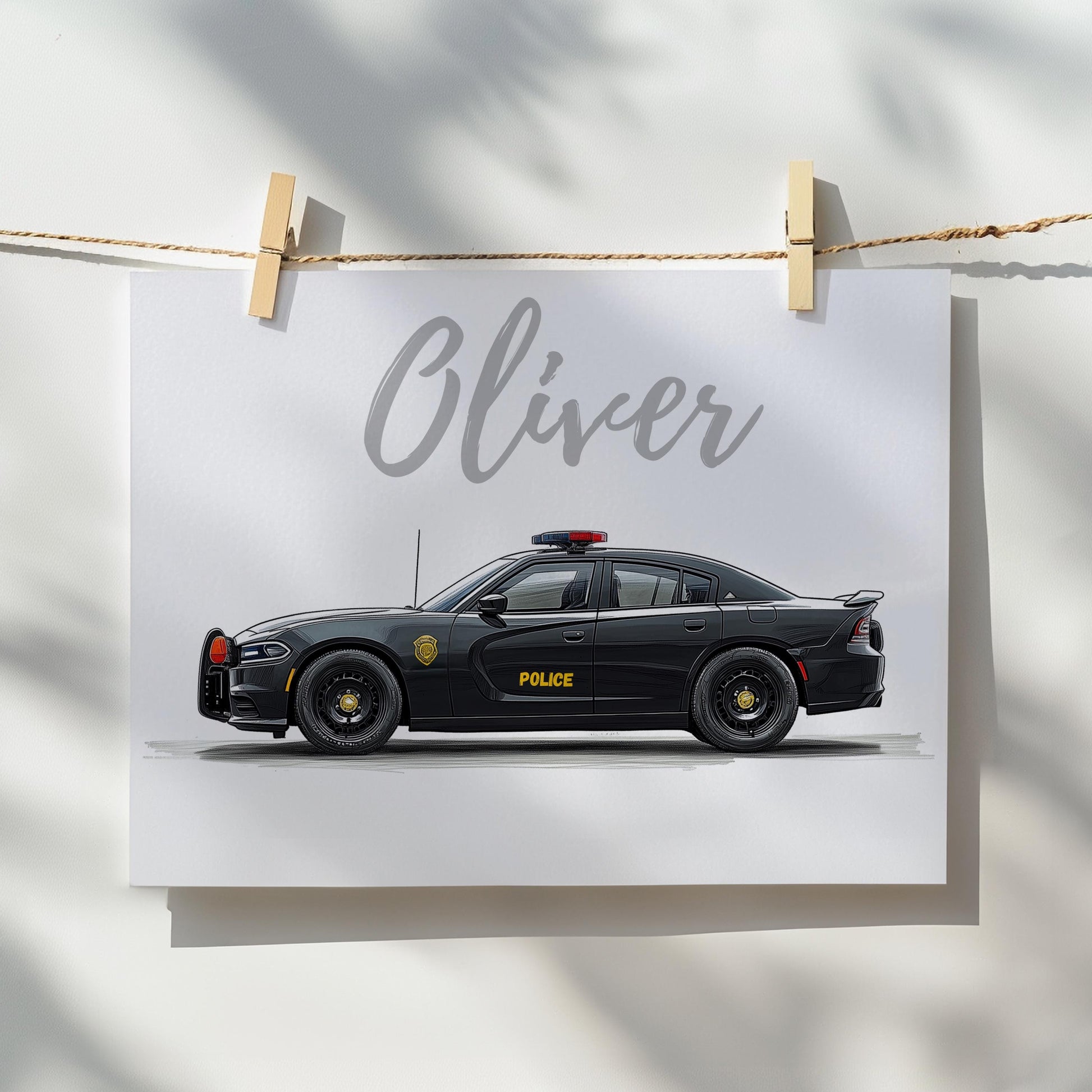 Police Car folk-art art print, blank inside