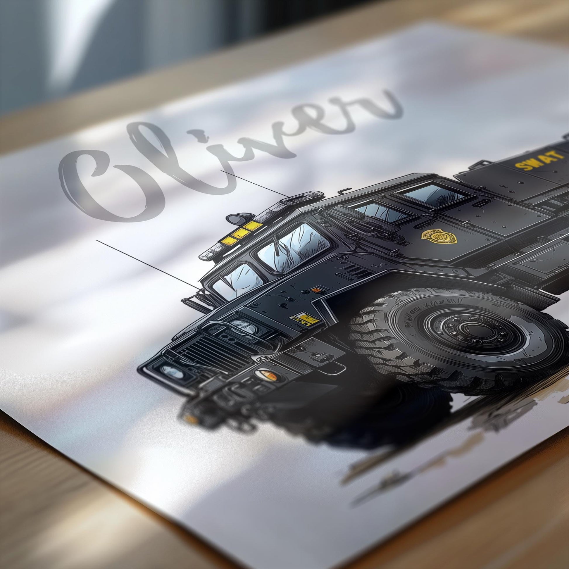 SWAT Truck folk-art art print, blank inside