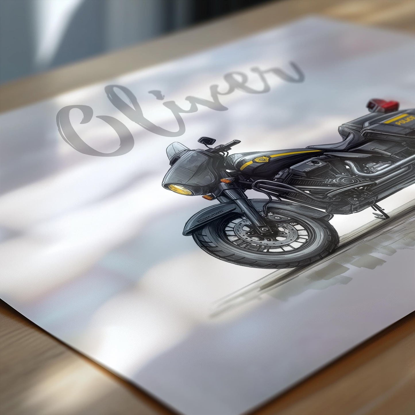 Police Motorcycle folk-art art print, blank inside