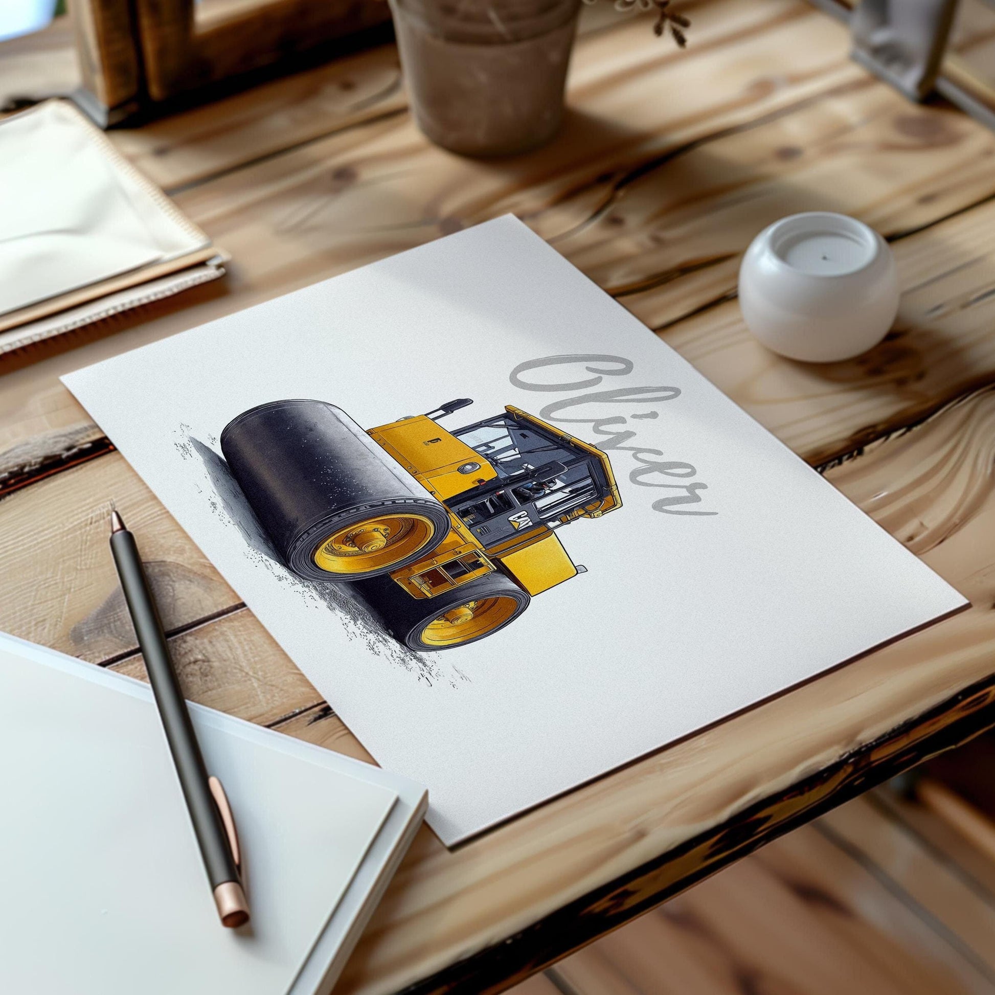 Road Roller folk-art art print, blank inside