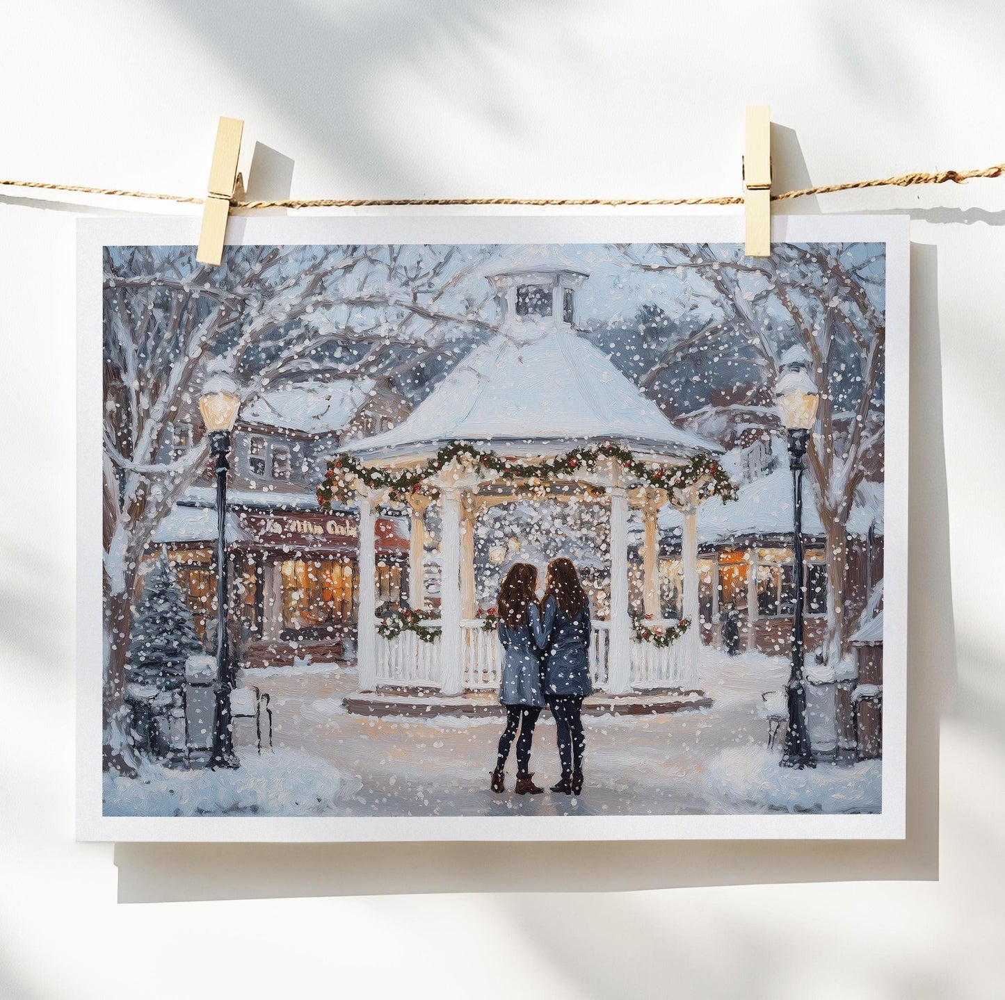 Stars Hollow Winter folk-art art print, blank inside