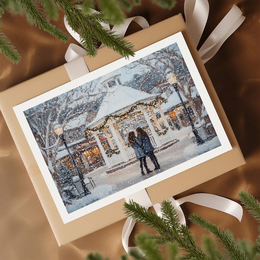 Stars Hollow Winter folk-art art print, blank inside