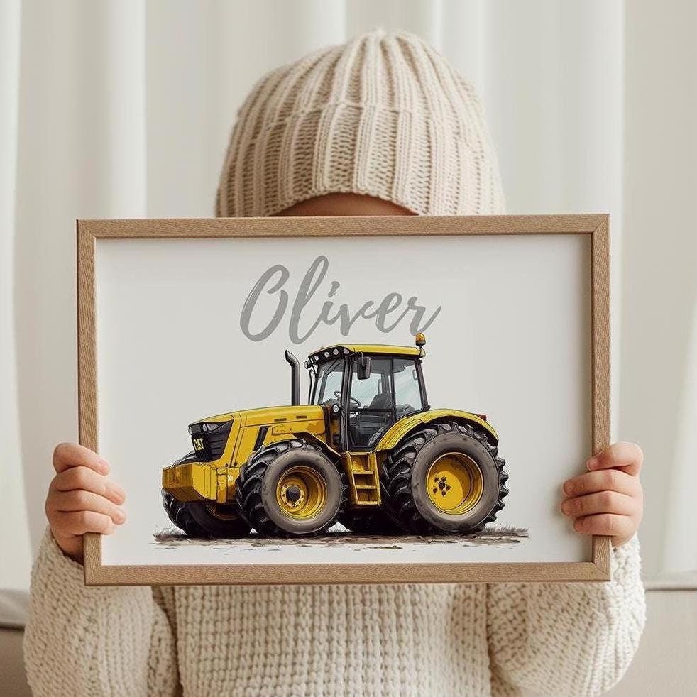 Tractor folk-art art print, blank inside