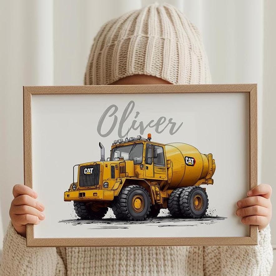 Cement Mixer folk-art art print, blank inside