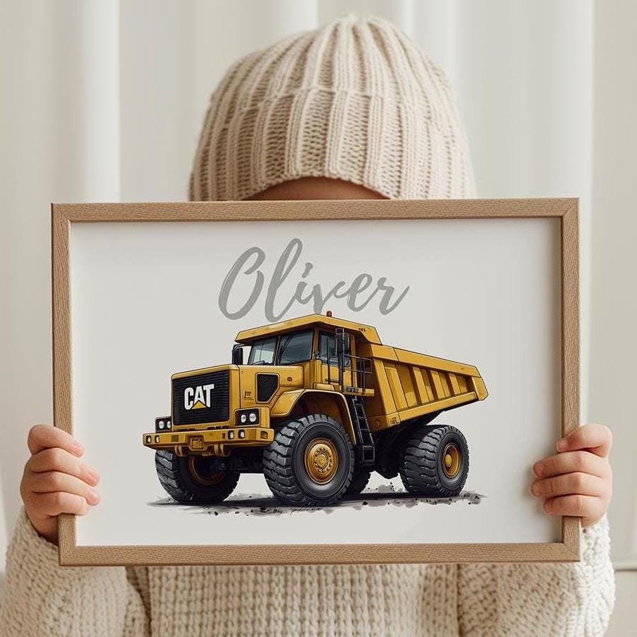 Dump Truck folk-art art print, blank inside