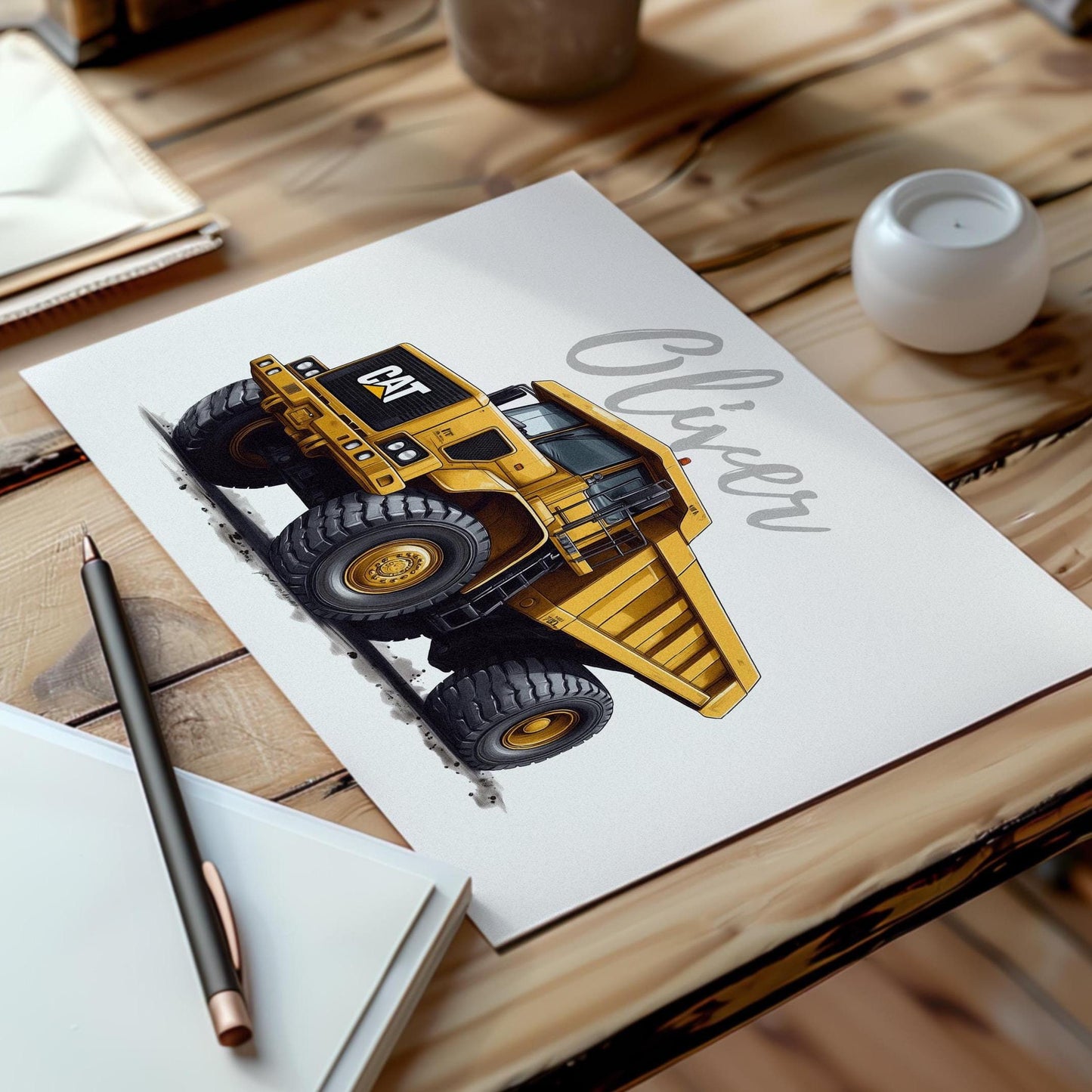Dump Truck folk-art art print, blank inside