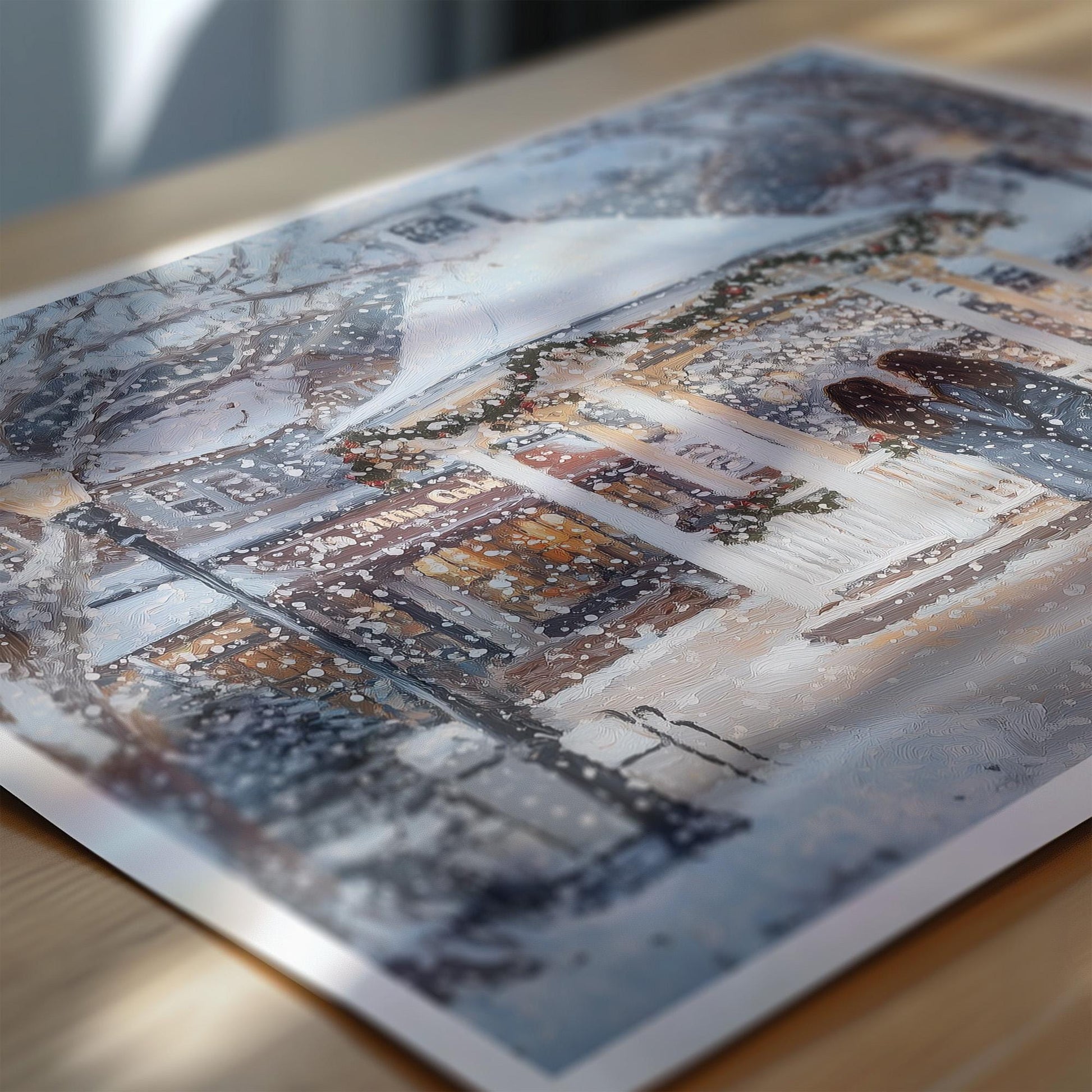 Stars Hollow Winter folk-art art print, blank inside