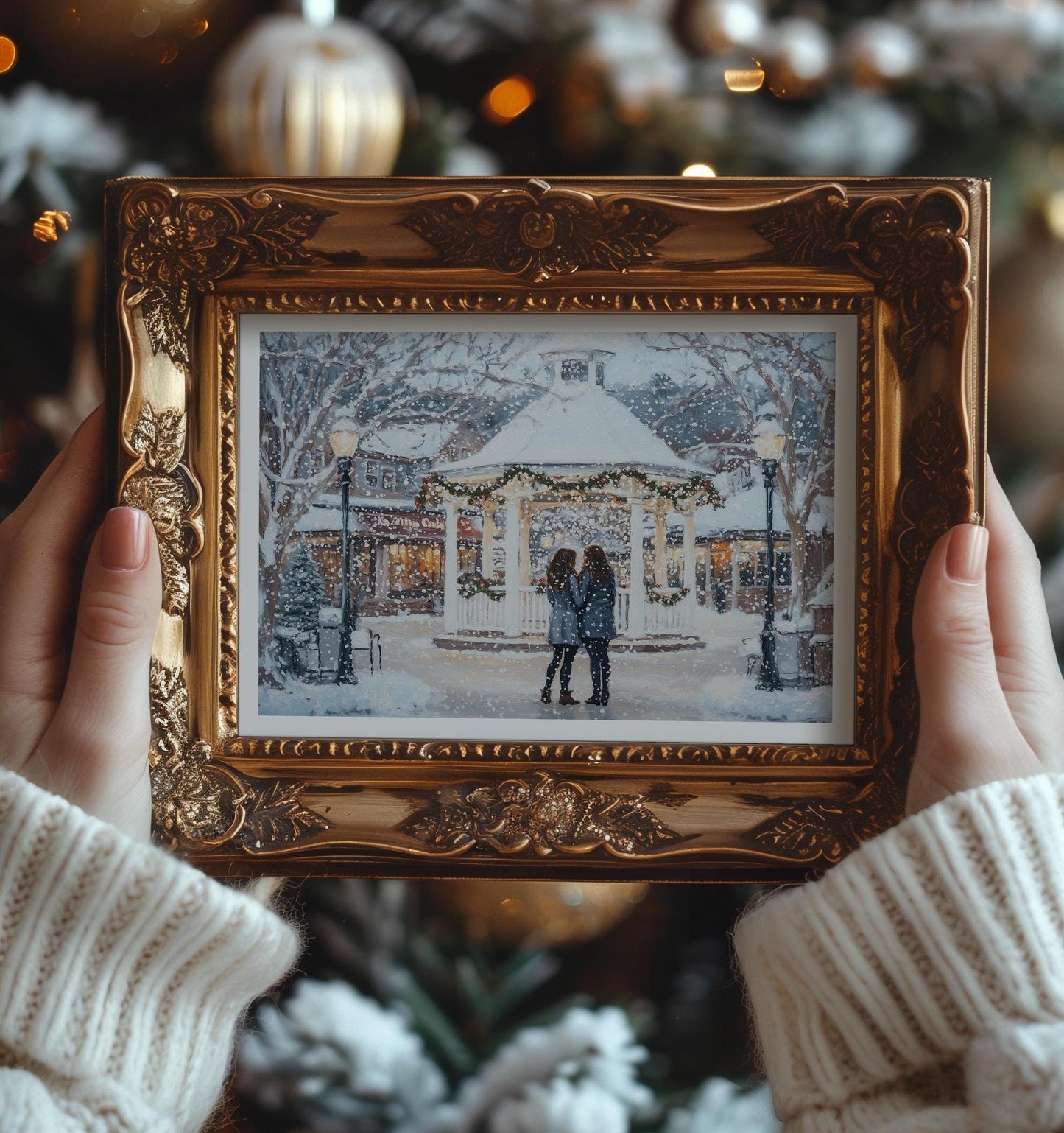 Stars Hollow Winter folk-art art print, blank inside