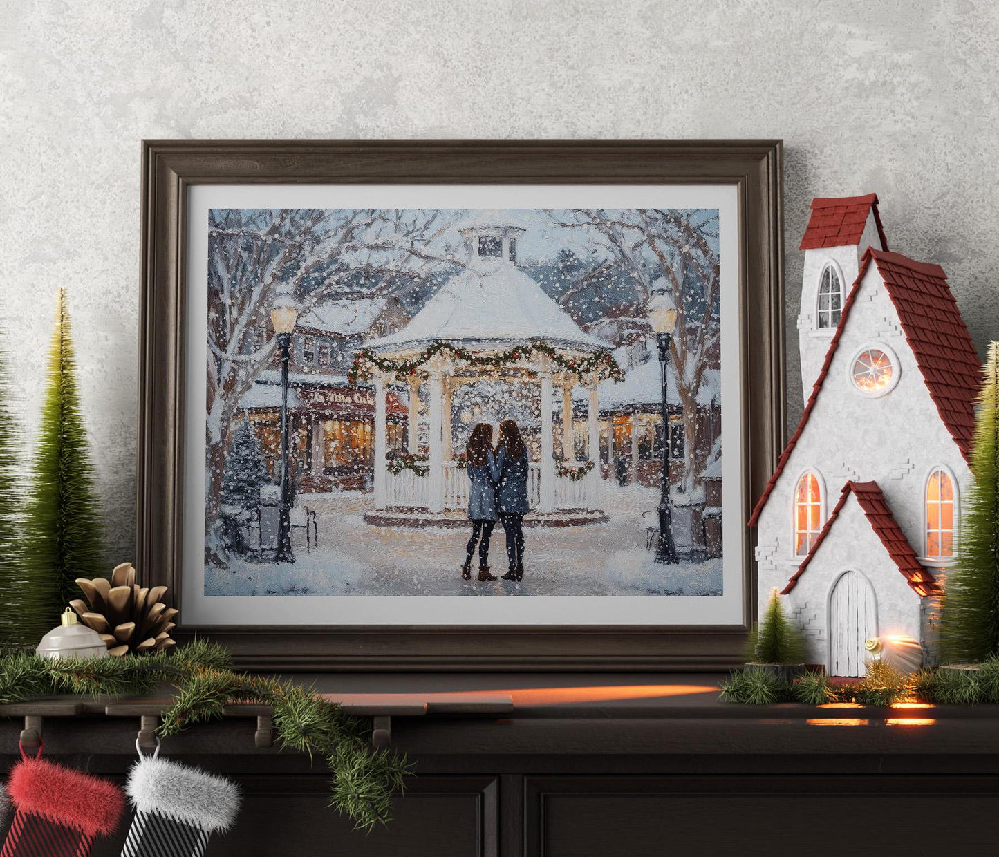 Stars Hollow Winter folk-art art print, blank inside