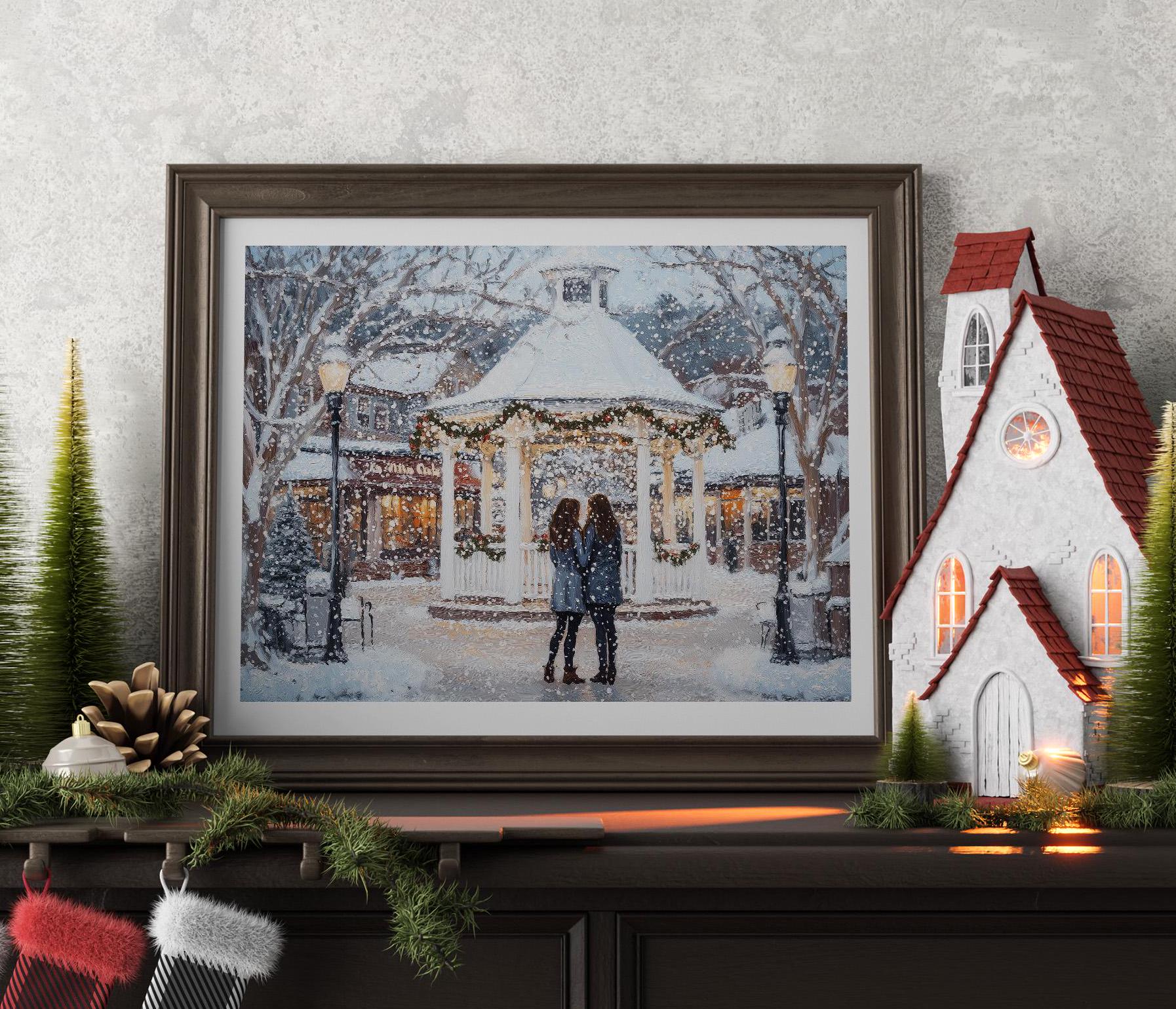 Stars Hollow Winter folk-art art print, blank inside