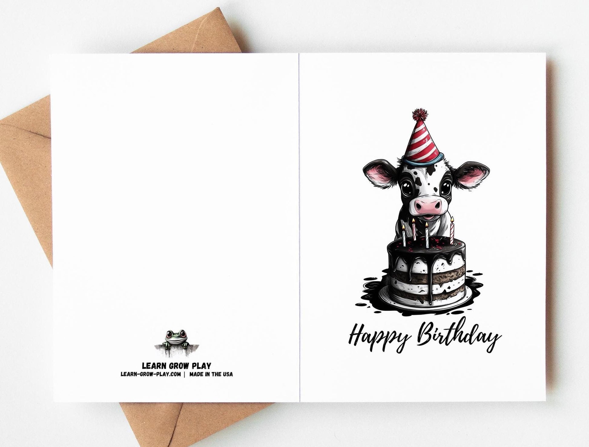 Cow folk-art greeting card, blank inside