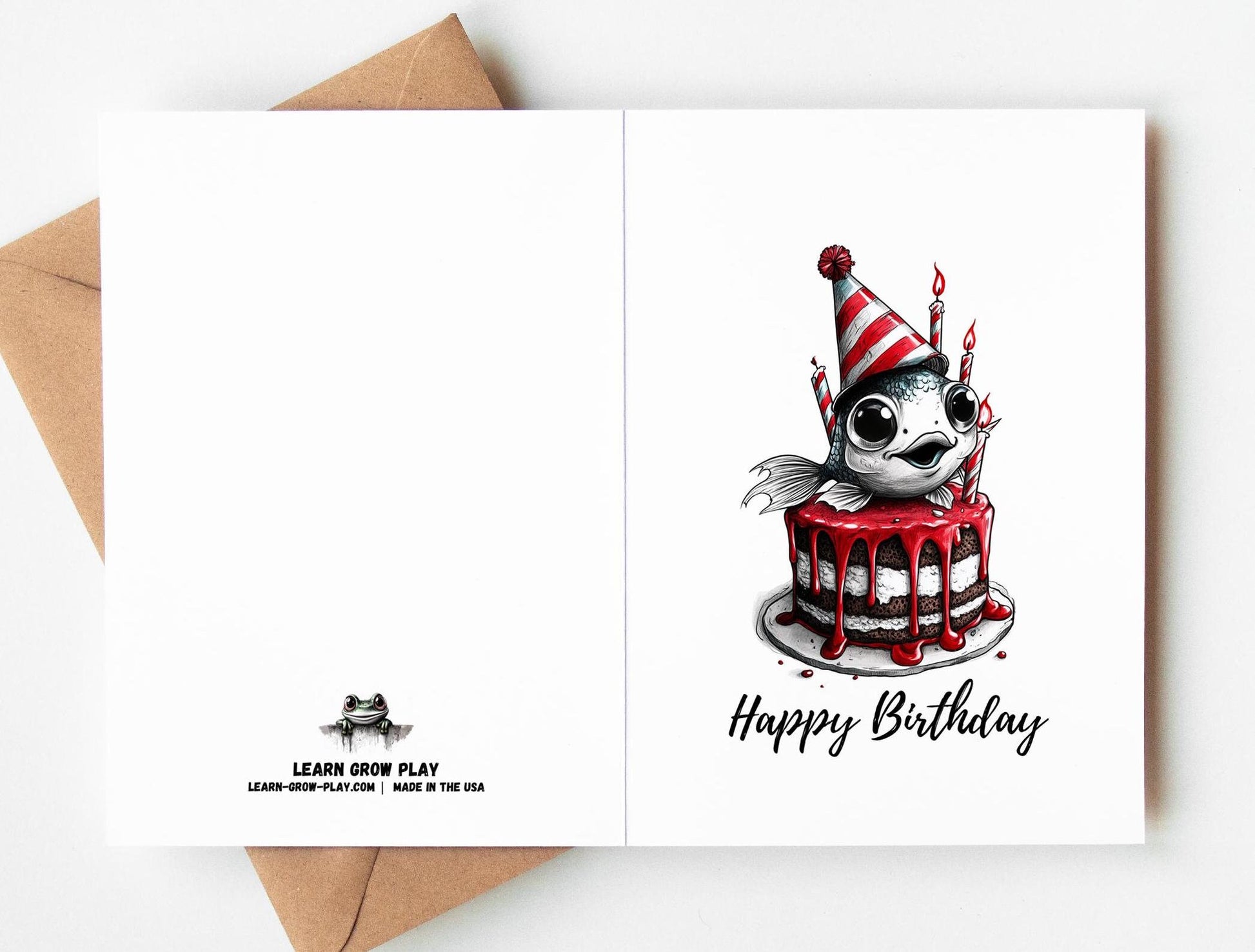 Fish folk-art greeting card, blank inside