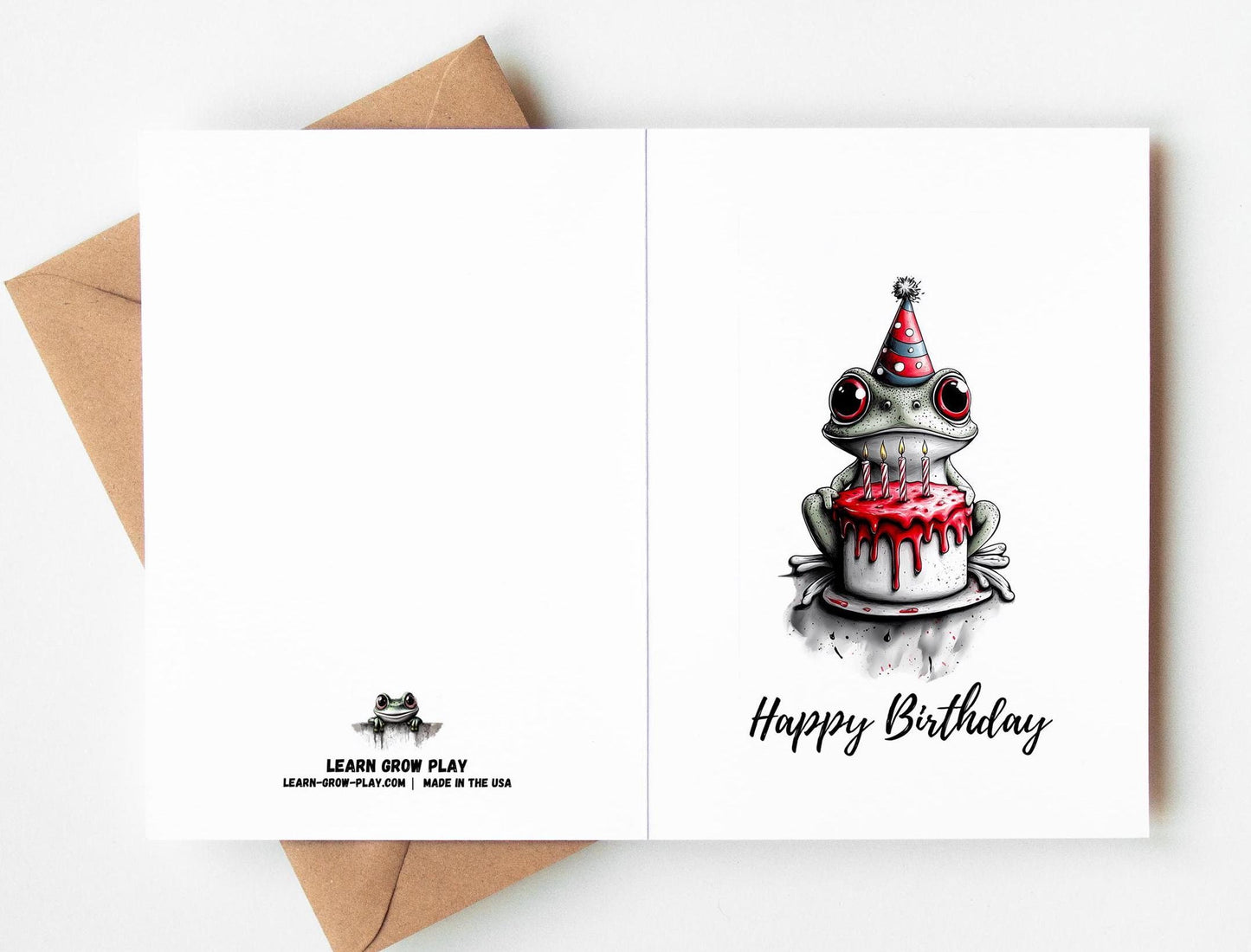 Frog folk-art greeting card, blank inside