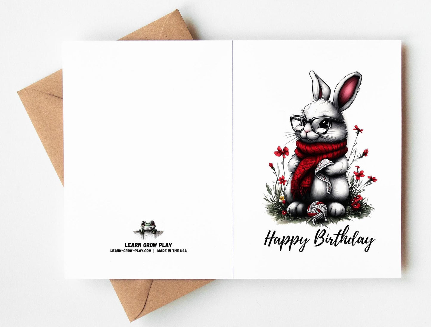 Grandmother Rabbit folk-art greeting card, blank inside