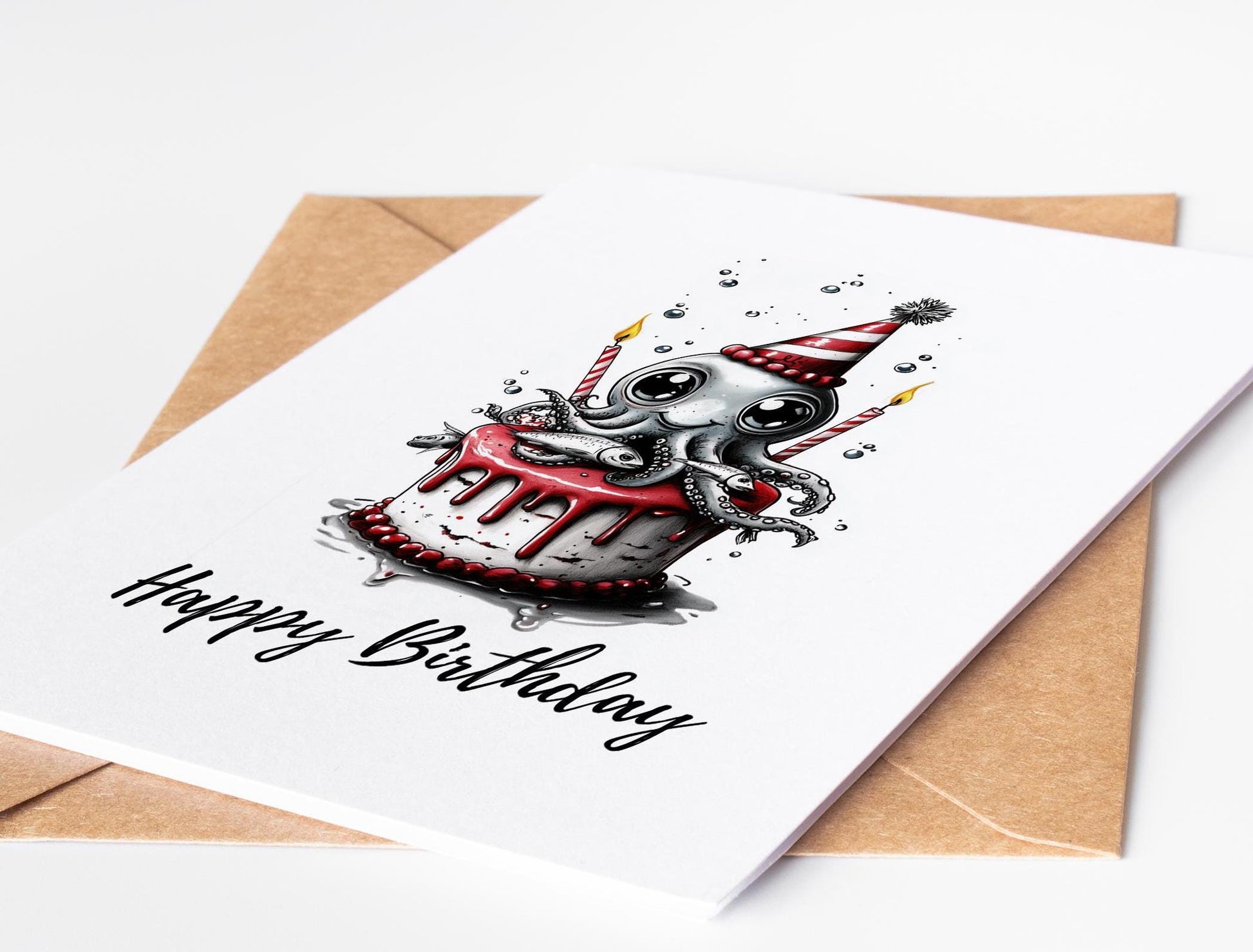 Octopus folk-art greeting card, blank inside