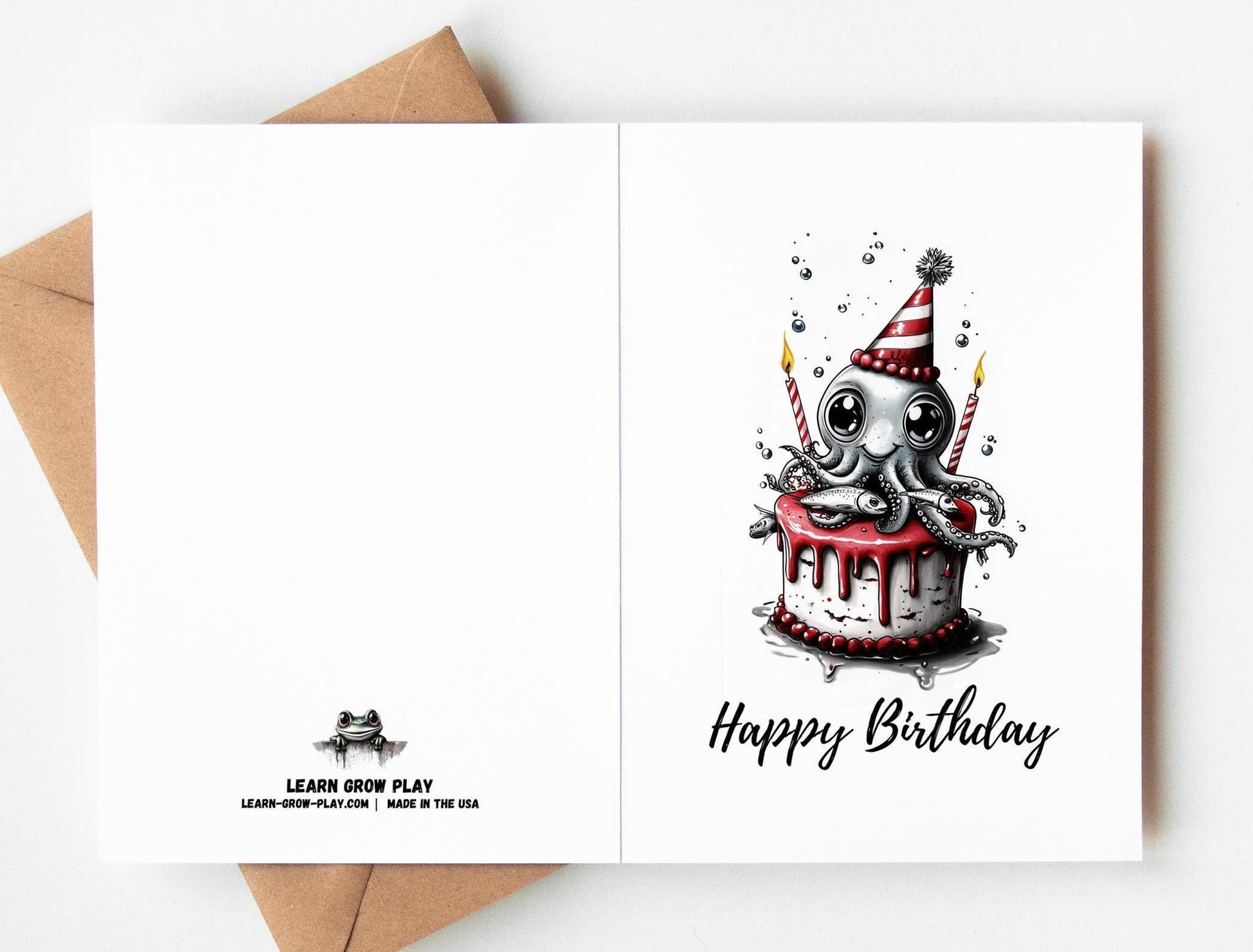 Octopus folk-art greeting card, blank inside