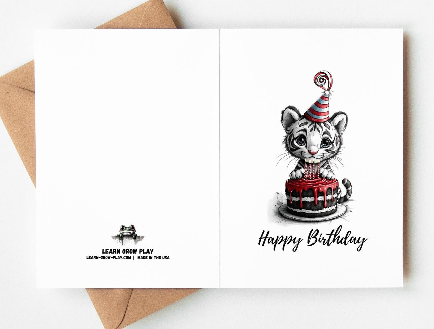 Tiger folk-art greeting card, blank inside