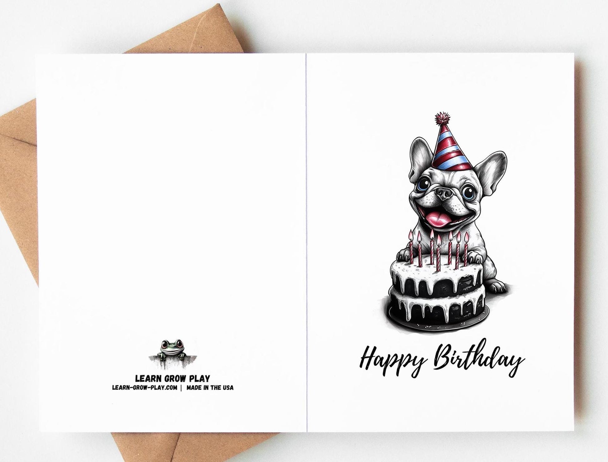 French Bulldog folk-art greeting card, blank inside