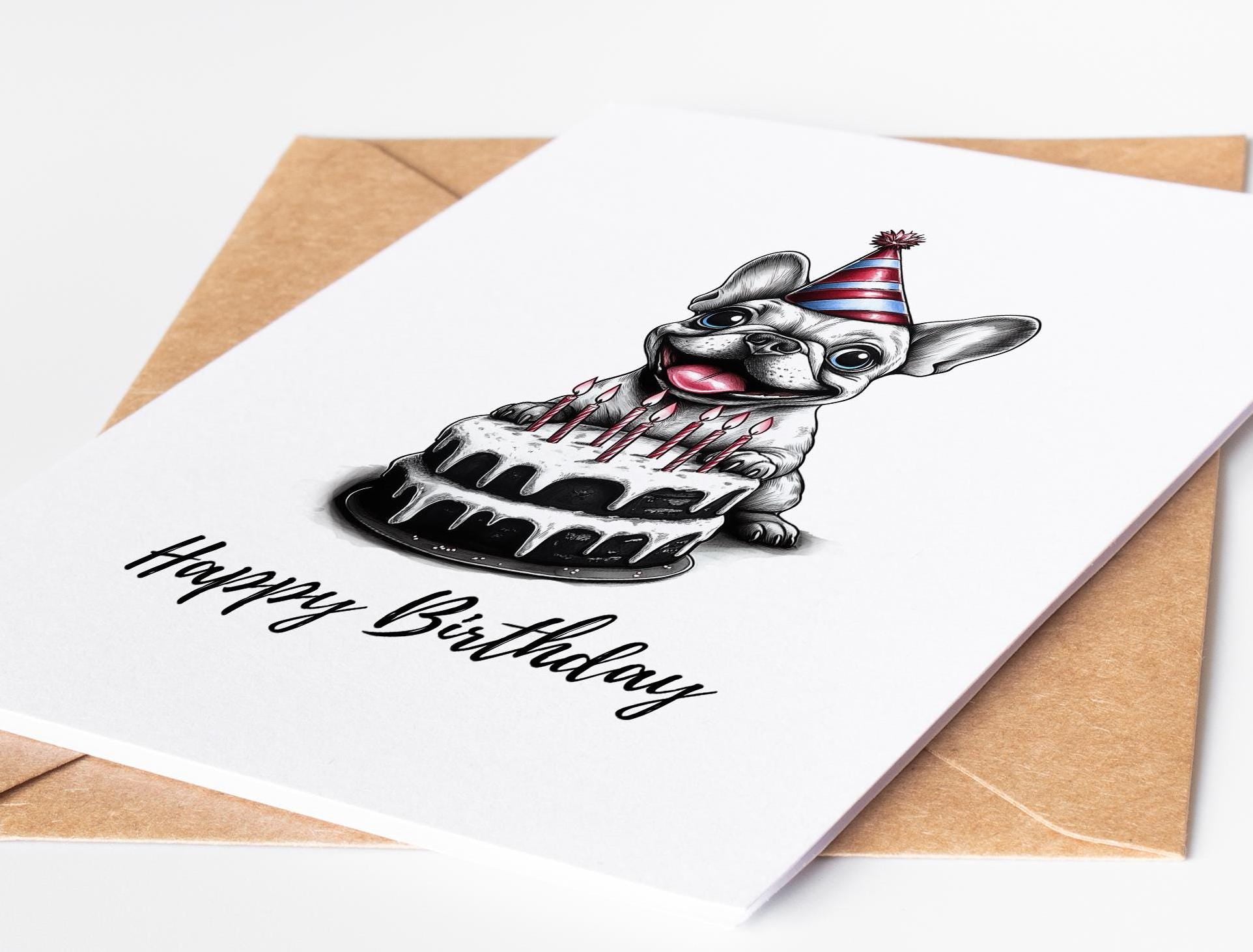 French Bulldog folk-art greeting card, blank inside