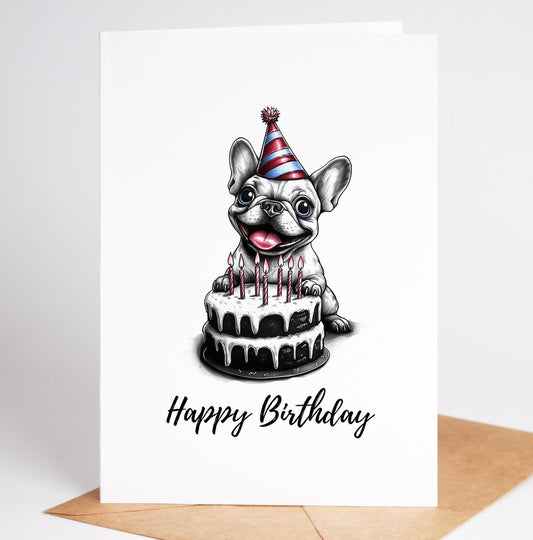 French Bulldog folk-art greeting card, blank inside